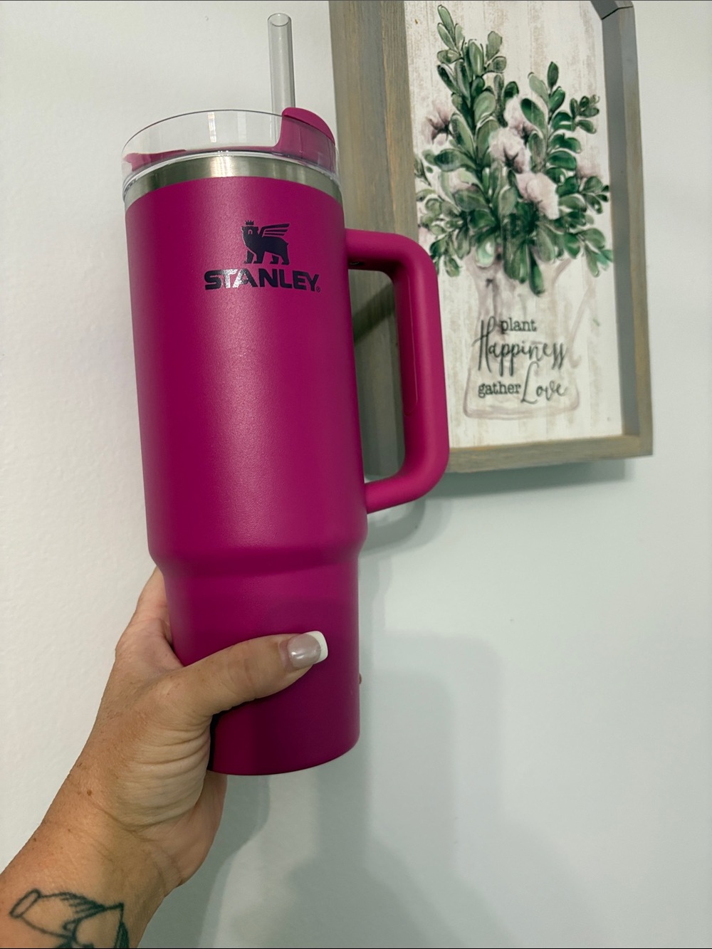 Stanley Magenta Travel Tumbler with Handle and Straw
